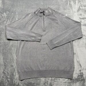 Kinross Cashmere Blend Sweater Mens Medium Grey 1/4 Zip Mock Neck Pullover Knit
